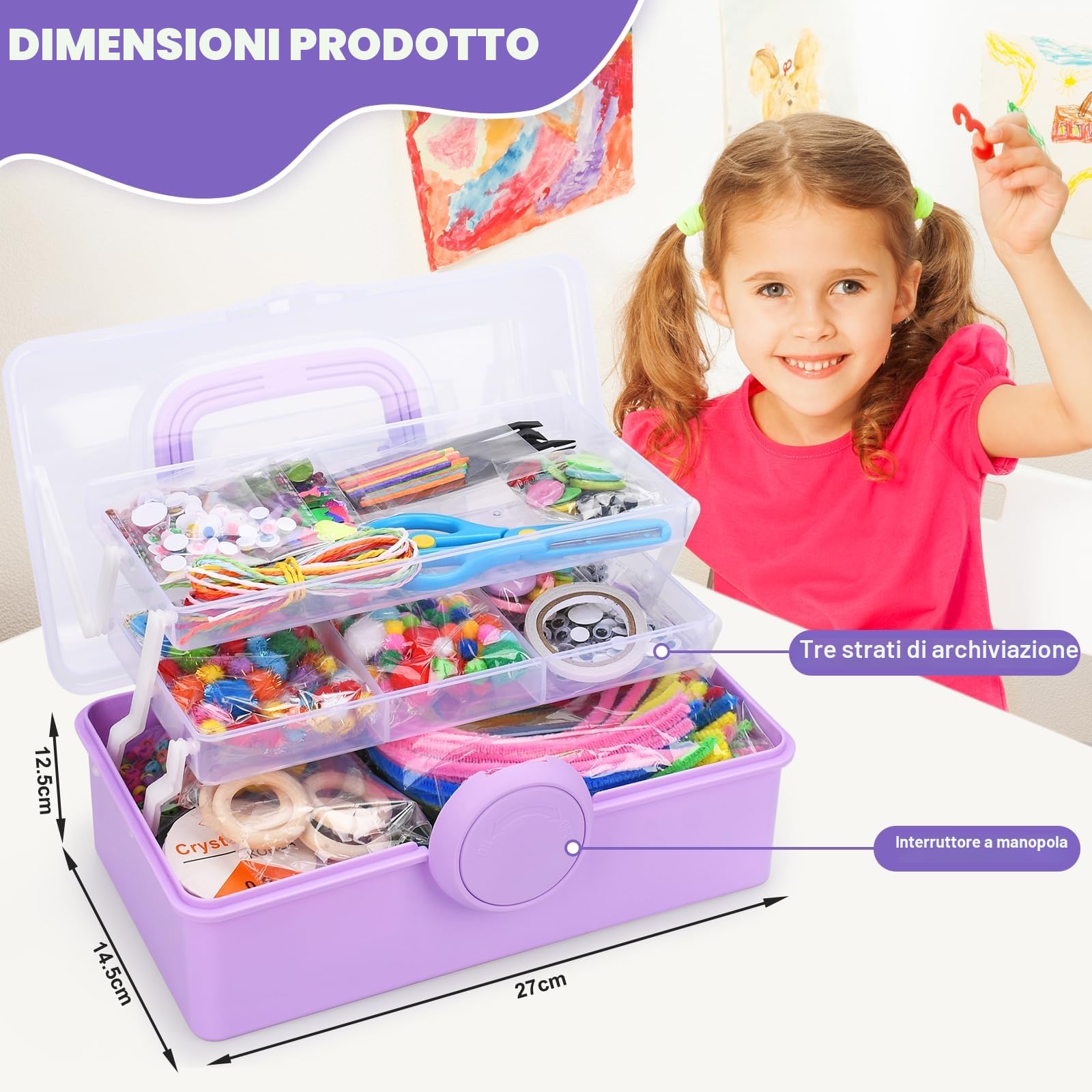 TAVADA Lavoretti Creativi 3000+ Pezzi per Bambini 3+Anni DIY Art Craft Set, Kit Artigianali Scovolini Pipa Colorati Pompon, Sticks, Piume Accessori per Artigianato, Giochi