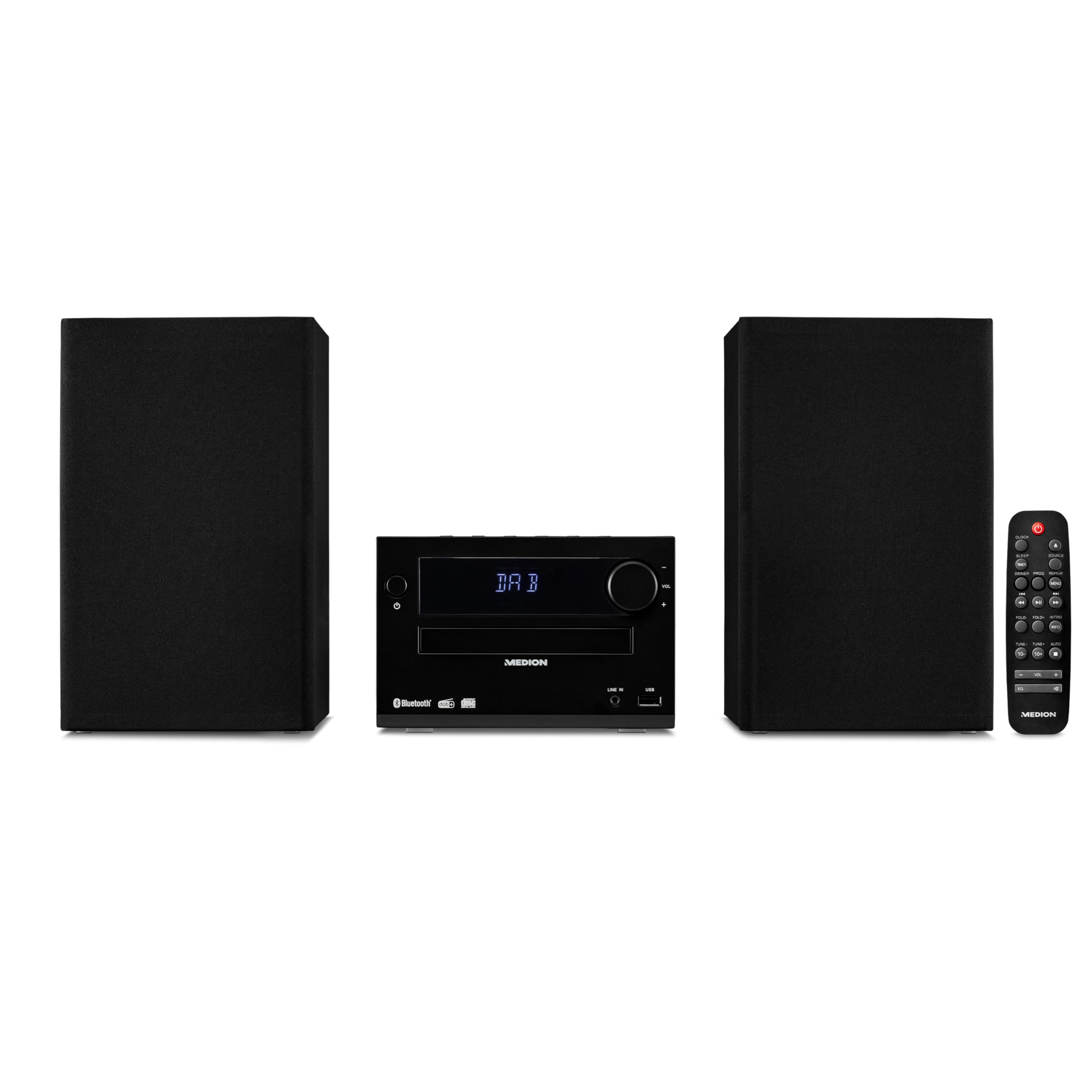 MEDION E64482 Microsystème Audio Compact (Radio Internet, Dab+, Lecteur CD, Radio FM PLL, Bluetooth, Lecteur MP3, AUX, Prise Casque, USB, minuteur de Mise en Veille, écran à intensité Variable) Noir