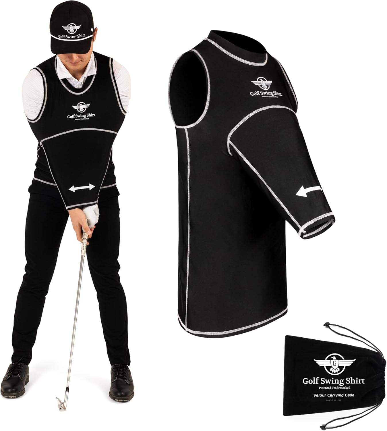 GOLF SWING SHIRT Trainer – Slip-On Training Aid for Swing Correction, Real-Time Feedback, Unisex, Black