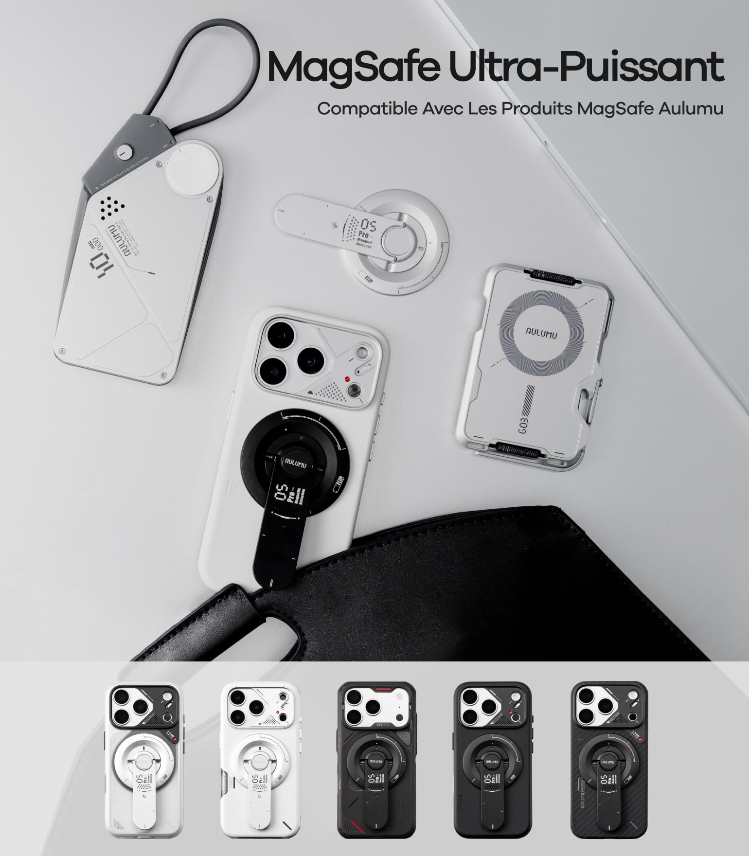 Aulumu G05 Pro Support Magnétique Multifonction Outil EDC | Réglage de l'angle de Rotation | Ultra Léger & Ultra Fin | avec Tournevis/Lime Acier/Lame de Scie/Pince Éjecteur SIM/Cutter – Noir