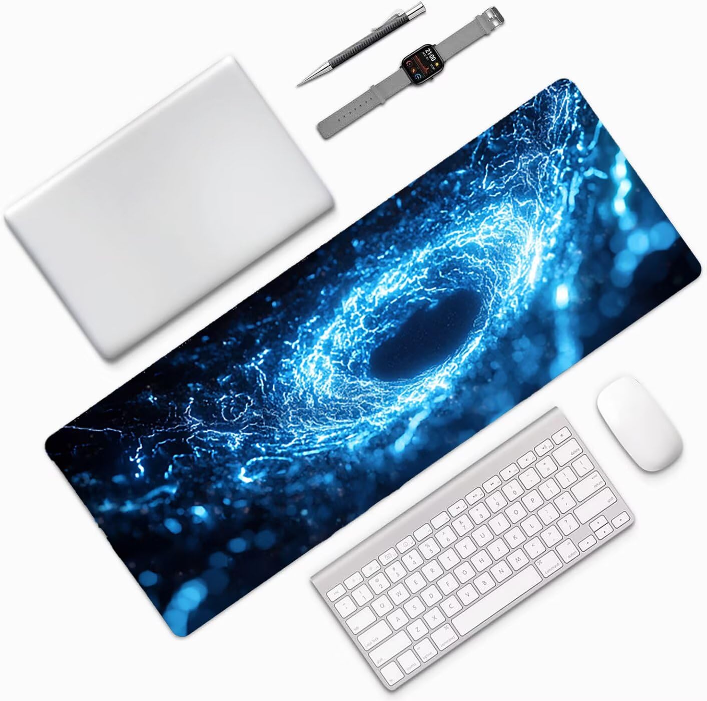 Lpfieonn Abstrakt Großes Schreibtischunterlage, XXL Schreibtischunterlagen, Blau XXL Wasserdicht Gaming Mousepad mit Vernähter Rand und Rutschfeste Gummibasis, für Laptop/Hause/Büro 120x60cm PF-3177