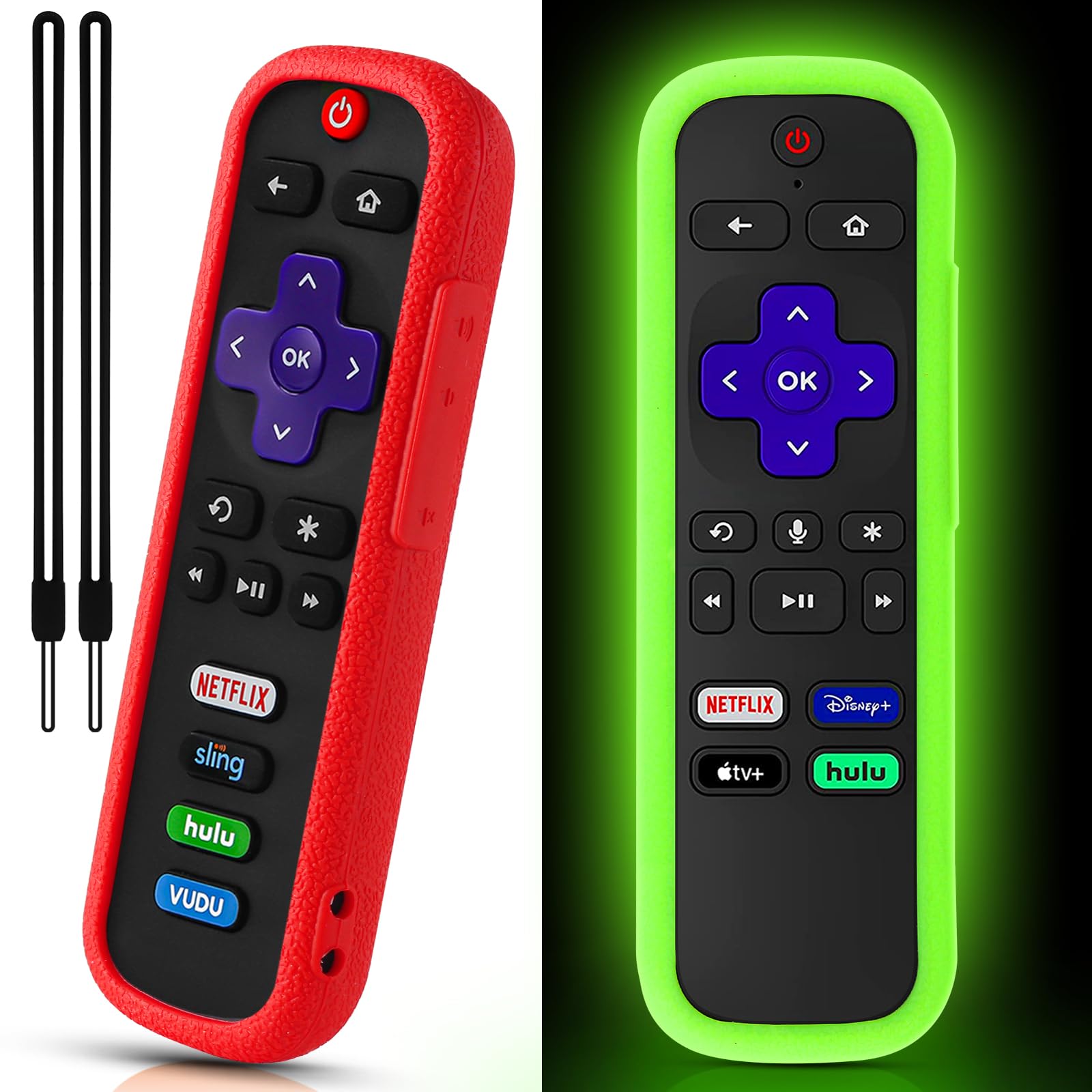 2 Pack Remote Cover for Roku TV Controller Glow in The Dark,Green Red