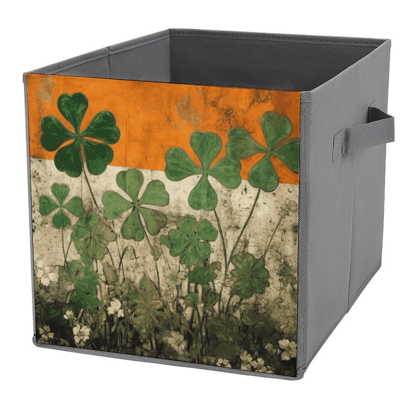 NONHAI Collapsible Storage Bins with Dual Handles Fabric Storage Basket Foldable Cubes Organizer Baskets Clover on Flag Background Storage Boxes for Organizing Clothing Cube Storage Organizer Bins