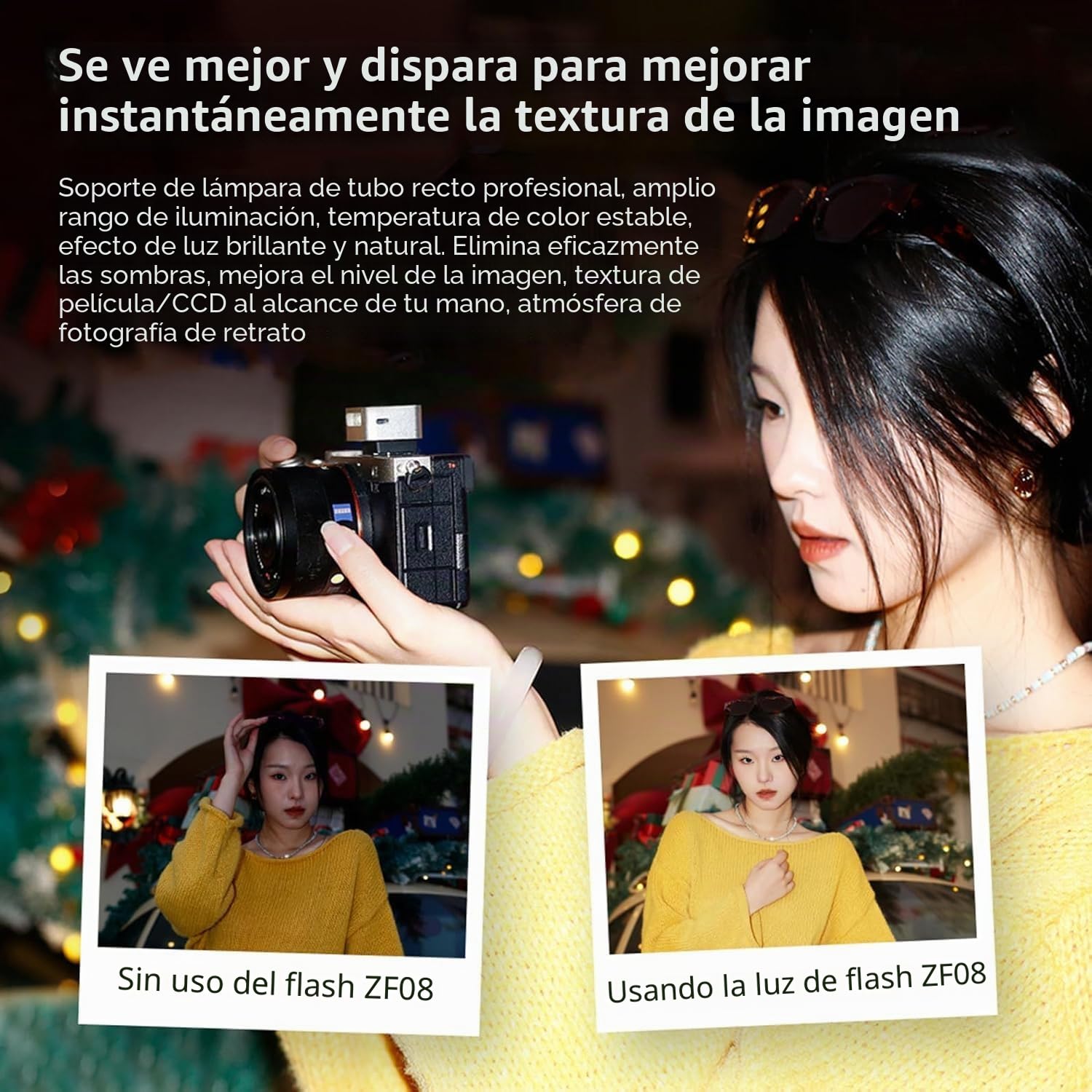 ZΕΝΙΚΟ ZF08 Flash para cámara, Flash fotográfico con Brillo Ajustable (5 Niveles), Carga Tipo C, Zapata Universal, 440 Flashes a máxima Potencia para cámaras