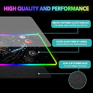 AIMSA RGB Mouse Pad LED Gaming Mouse Pad with 14 Lights Modes, Non-Slip Rubber Base Computer Carpet Desk Mat for PC Laptop (35.4 x 15.8 inch) Abstract Solar System