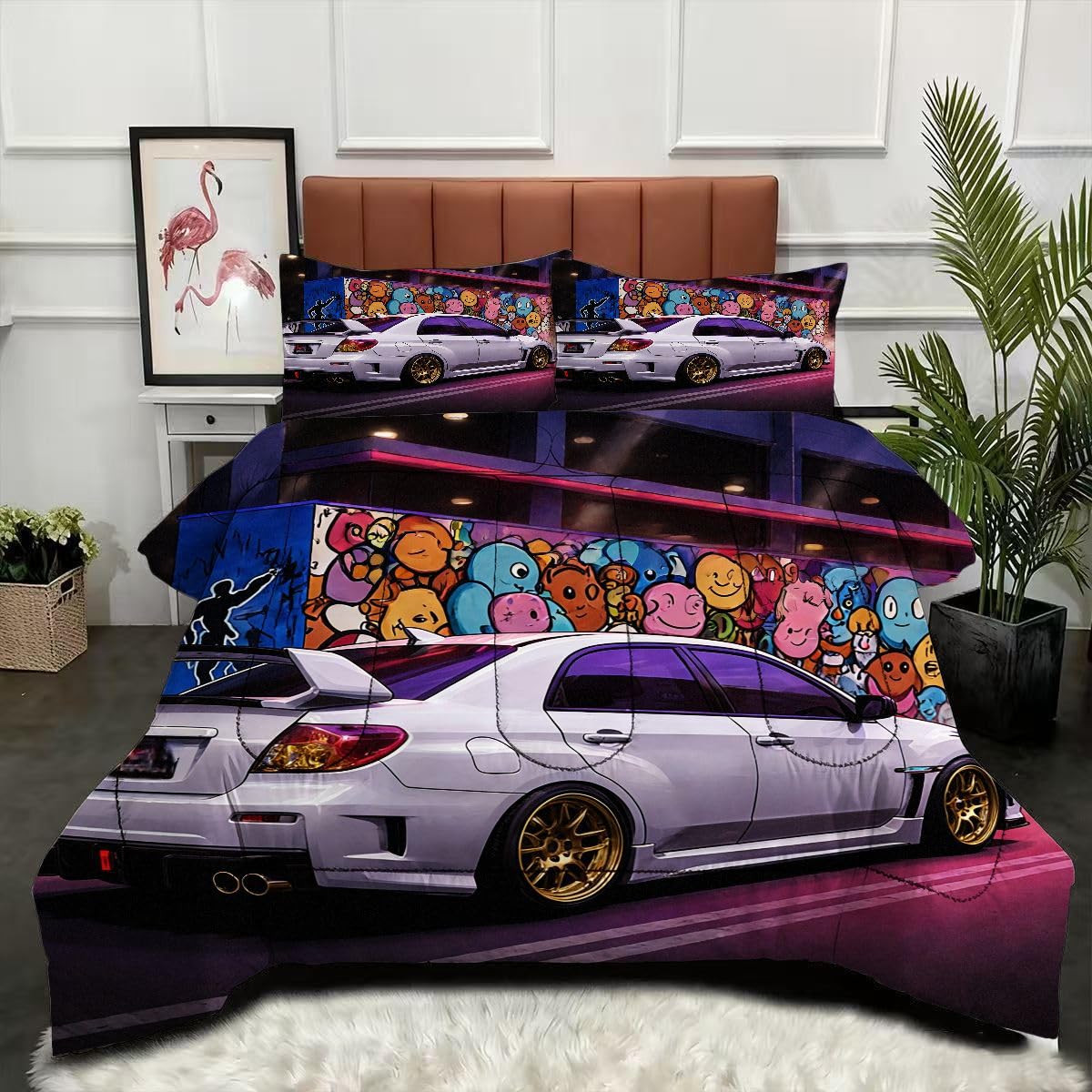 Couette 200 x 200 cm Voiture de Sport 3D parure de lit sans housse 2 personnes avec 2 taies