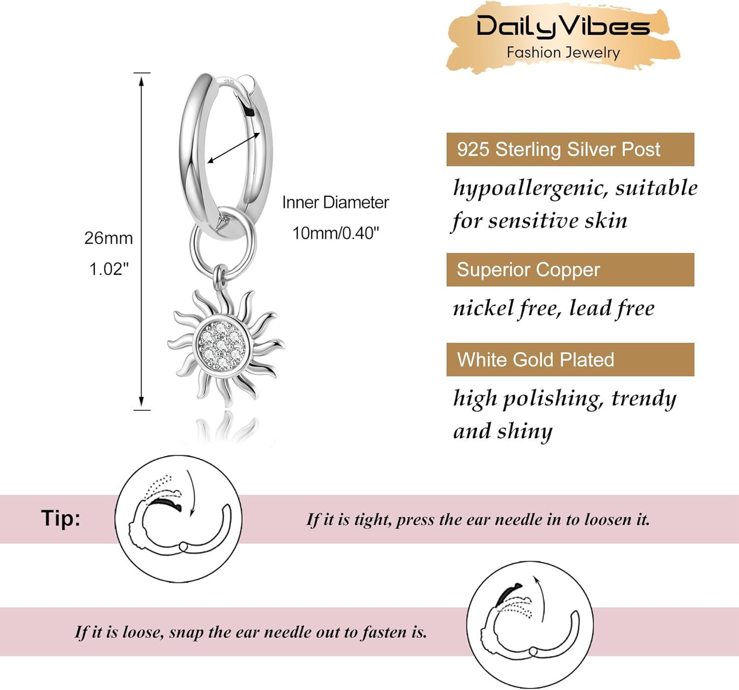 DAILY VIBES Cute Dangle Huggie Earrings for Women 925 Sterling Silver Post Dainty 14K Gold Plated Mini CZ Butterfly Star Cross Heart Charm Drop Cartilage Small Hoop Earrings - Image 5