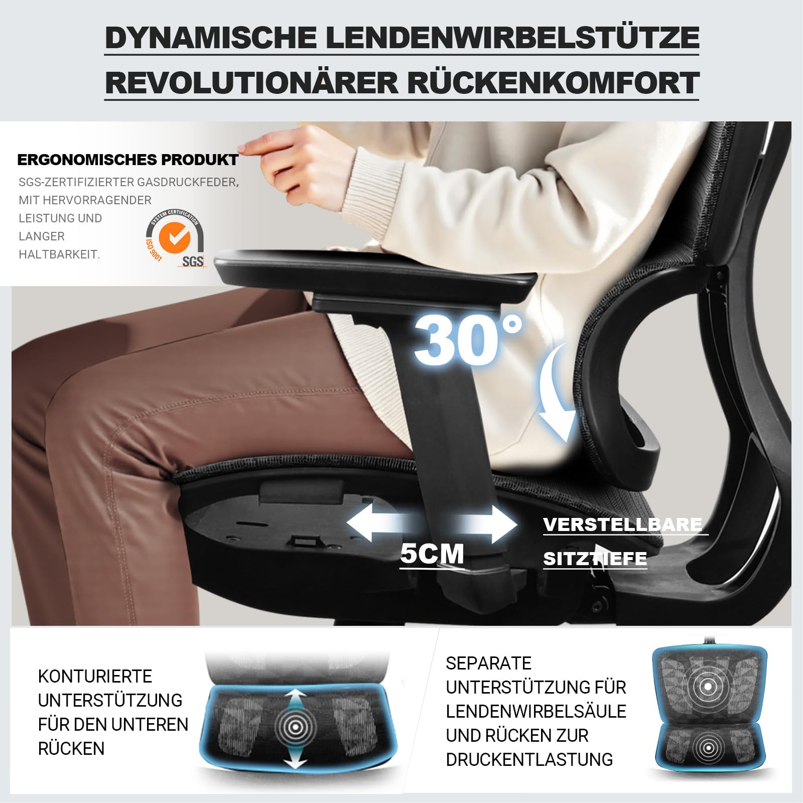 MELOKEA Bürostuhl Ergonomisch, Schreibtischstuhl 150 KG, Mesh-Sitzfläche | 4D-Armlehnen, Verstellbare Sitztiefe, 4-stufige Neigung, Gummirollen, Hoher Rücken, Große Menschen, Homeoffice & Gaming