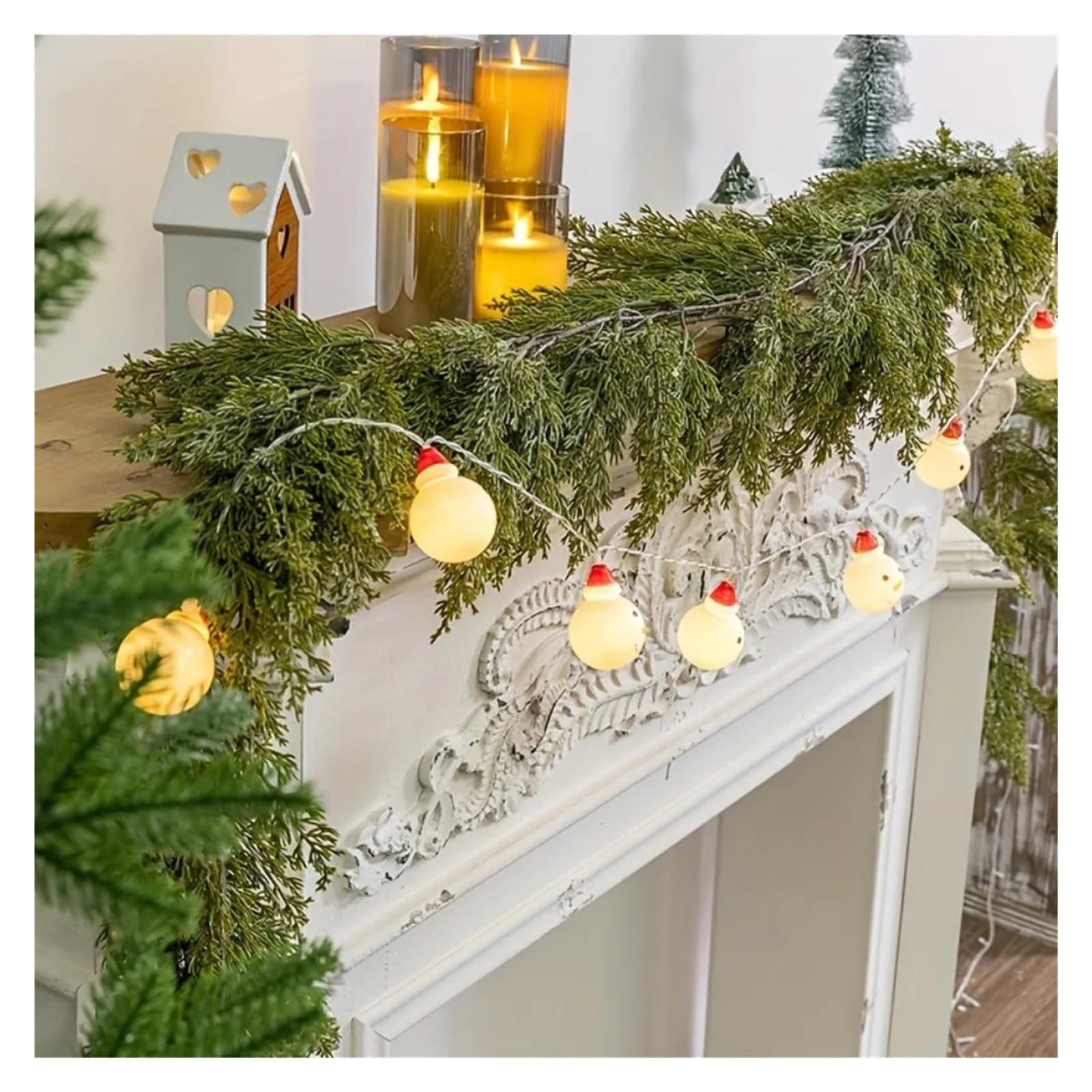 Guirlande de Sapin de Noël, Guirlande de Noël LED 1,8 à 2,7 m, Sapin, cèdre et cyprès artificiels, décoration intérieure for Les fêtes(270CM)