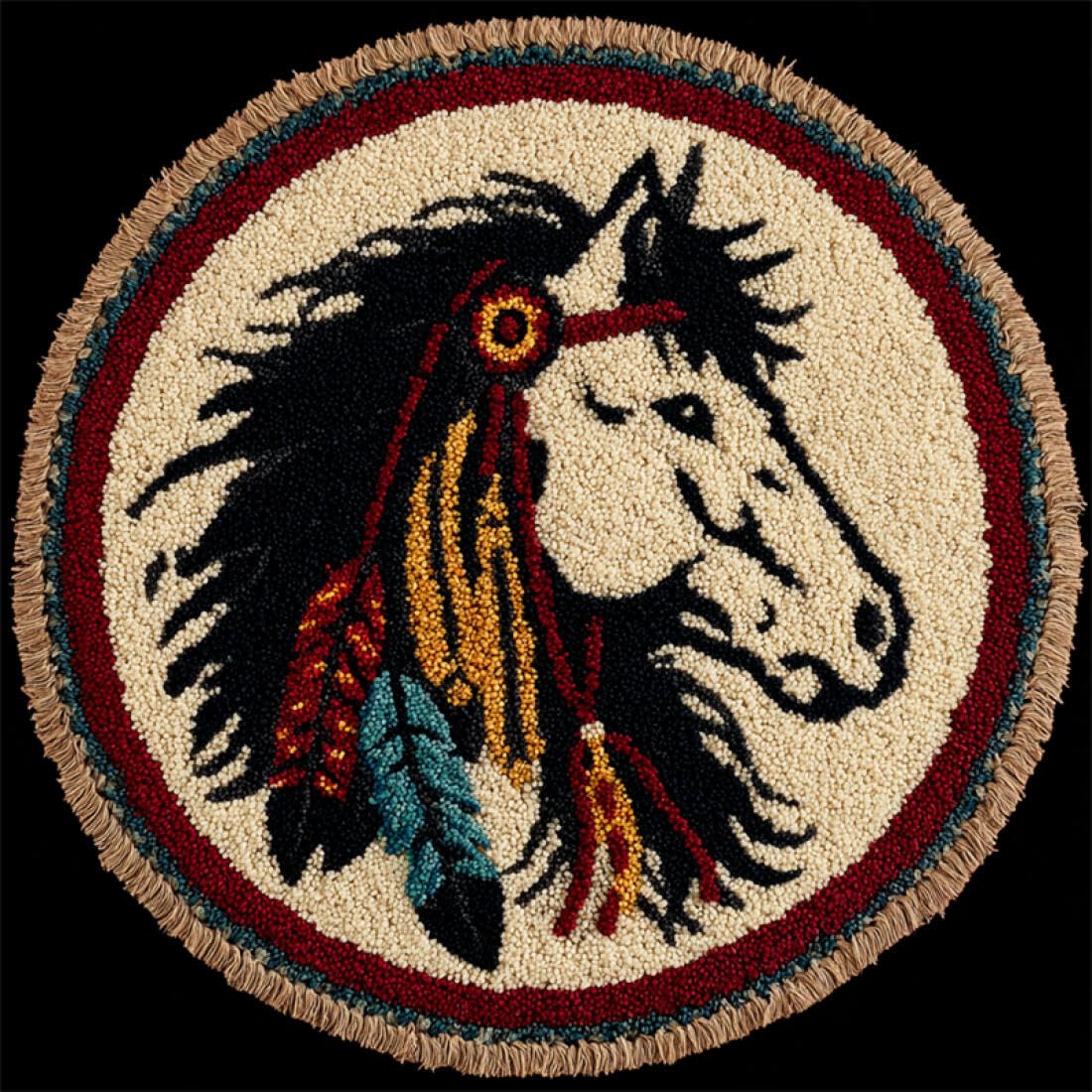 Rqwybcaxn DIY Latch Hook Rug Kit for Beginners Animal Crochet Starter Kit Cartoon Horse 60x60cm Round Tapestry with Crochet Hook Bedroom Craft Gift