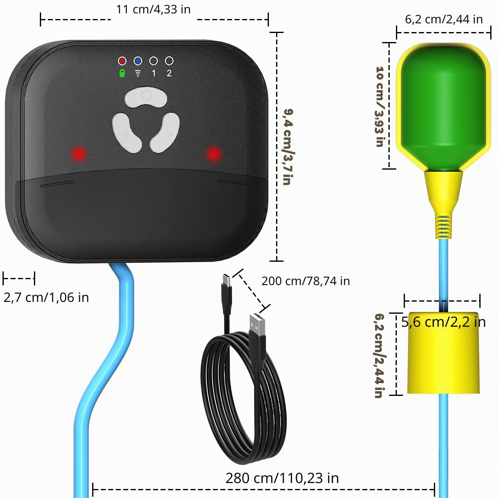 LUCKYDUO Alarme WiFi Pompe Submersible, Niveau Haut/Bas, 110dB, IP65