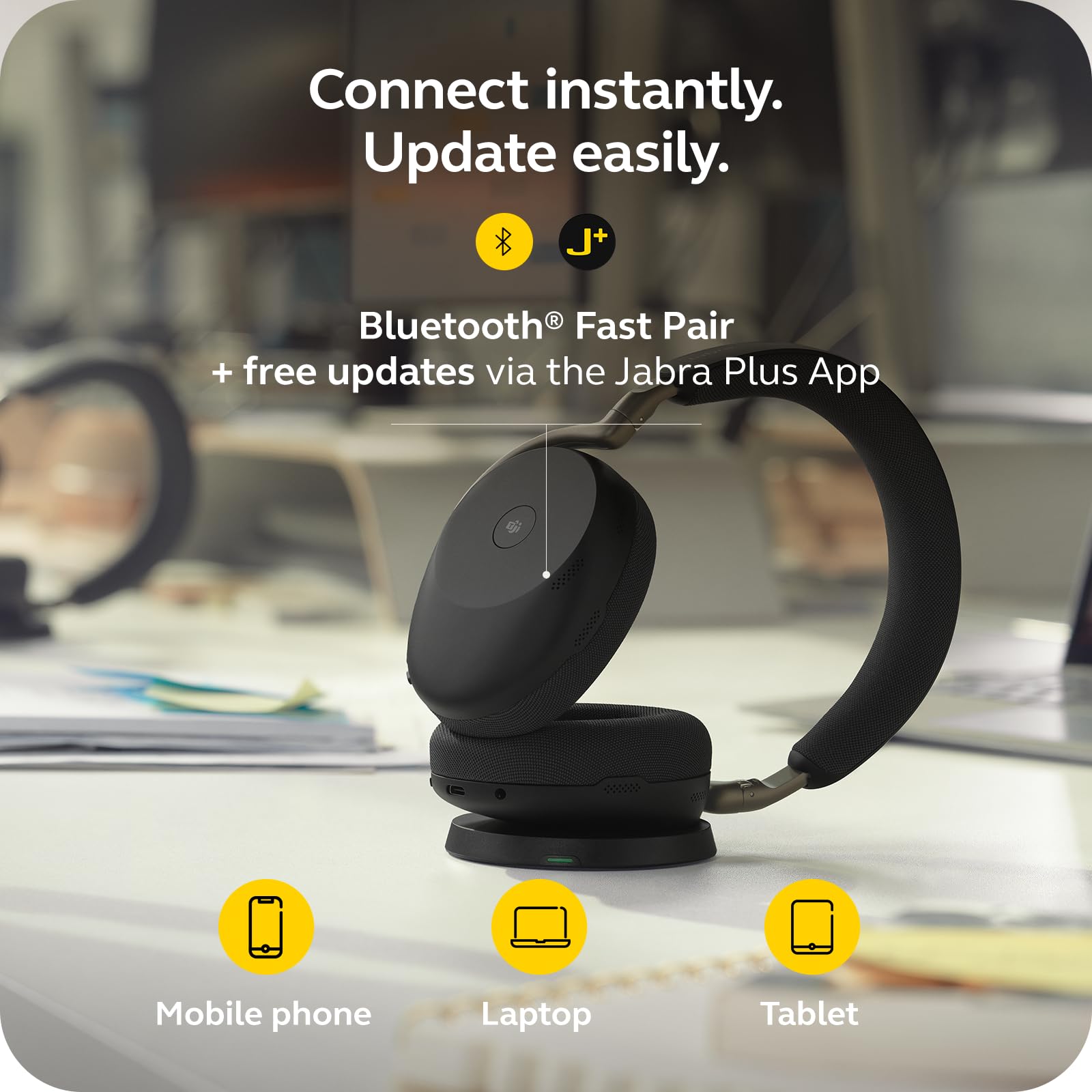 Jabra Evolve3 85 Over-Ear Wireless Bluetooth Headset with Mic and Wireless Charging Stand for Work, USB-C, AI Voice Call Technology, Adaptive ANC, 25-Hour Battery, Microsoft Teams Certified, Black — view 9