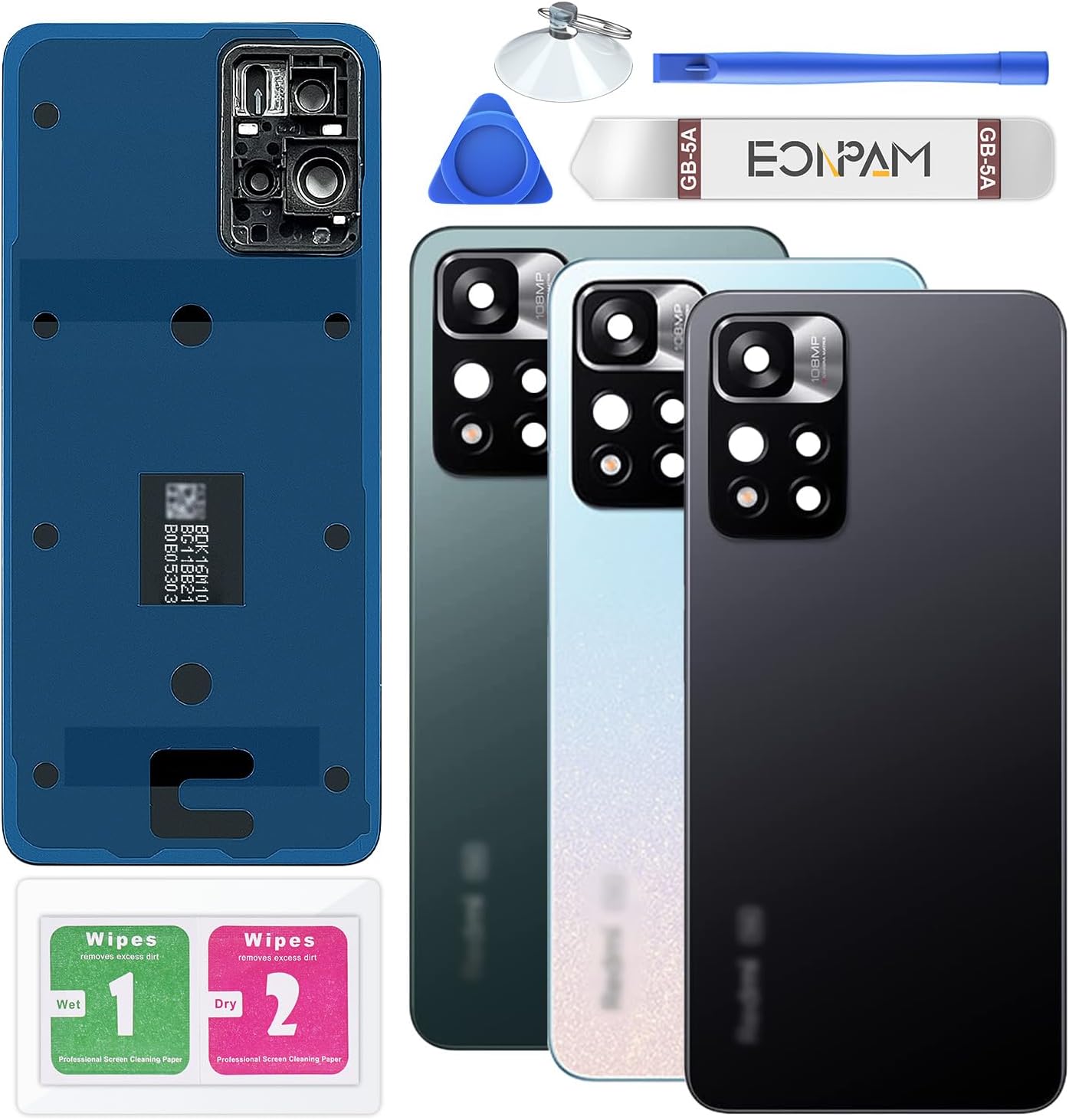 Back Glass Replacement for Xiaomi Redmi Note 11 Pro+ Plus Back Cover Rear Housing with Camera Lens + Repair Tool Kit Genuine Rear Glass (Black)