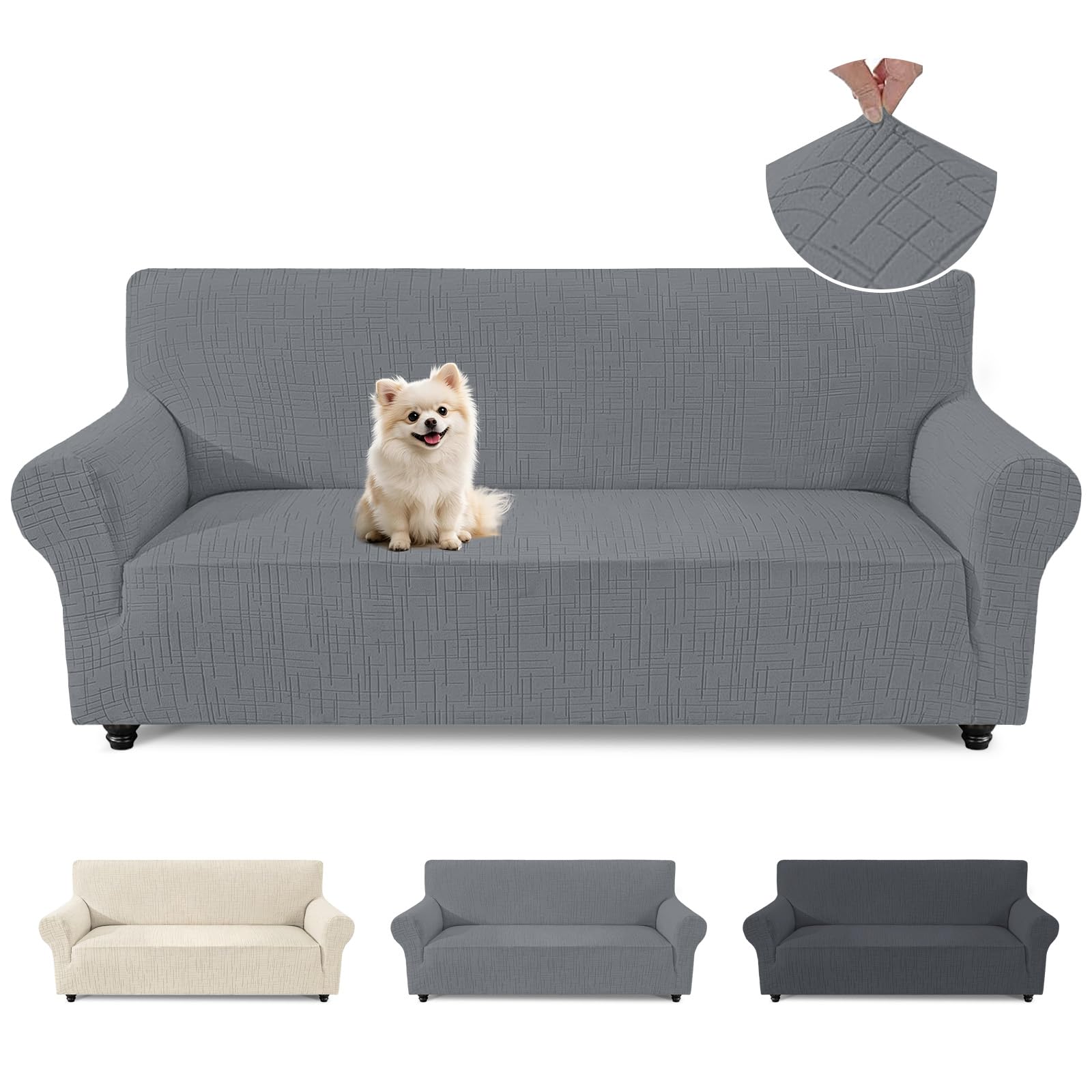 Stretch Sofa Überzug, Couch Überzug L Form, Universal Sofahusse 1/2/3/4 Sitzer mit Wasserdicht & Anti-Falten, Sofaüberzug für Sofa Cover L Shape, U Shape (3 Sitzer, Hellgrau)