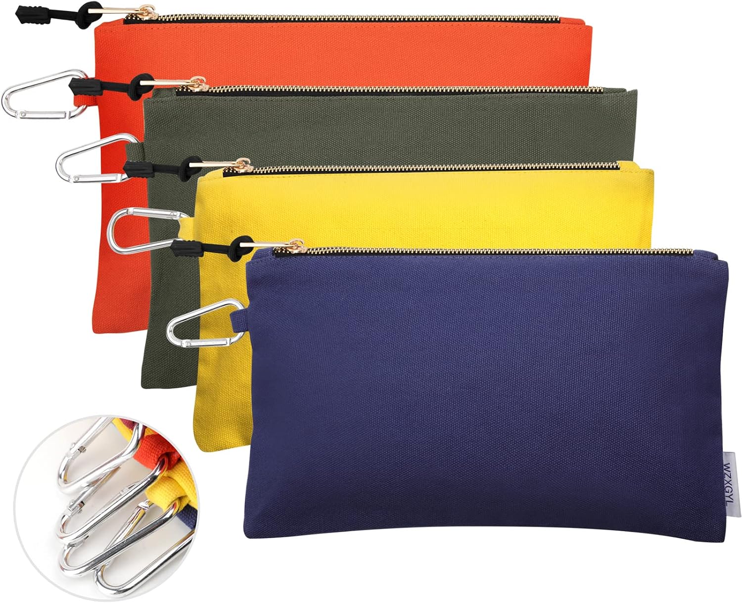 Canvas Tool Pouch Zipper Bags,16OZ(A) Utility Bags Heavy Duty Tools Pouch with Carabiner, 12 * 7 Inch Multipurpose Durable Storage Organizer Tote,6 Pack