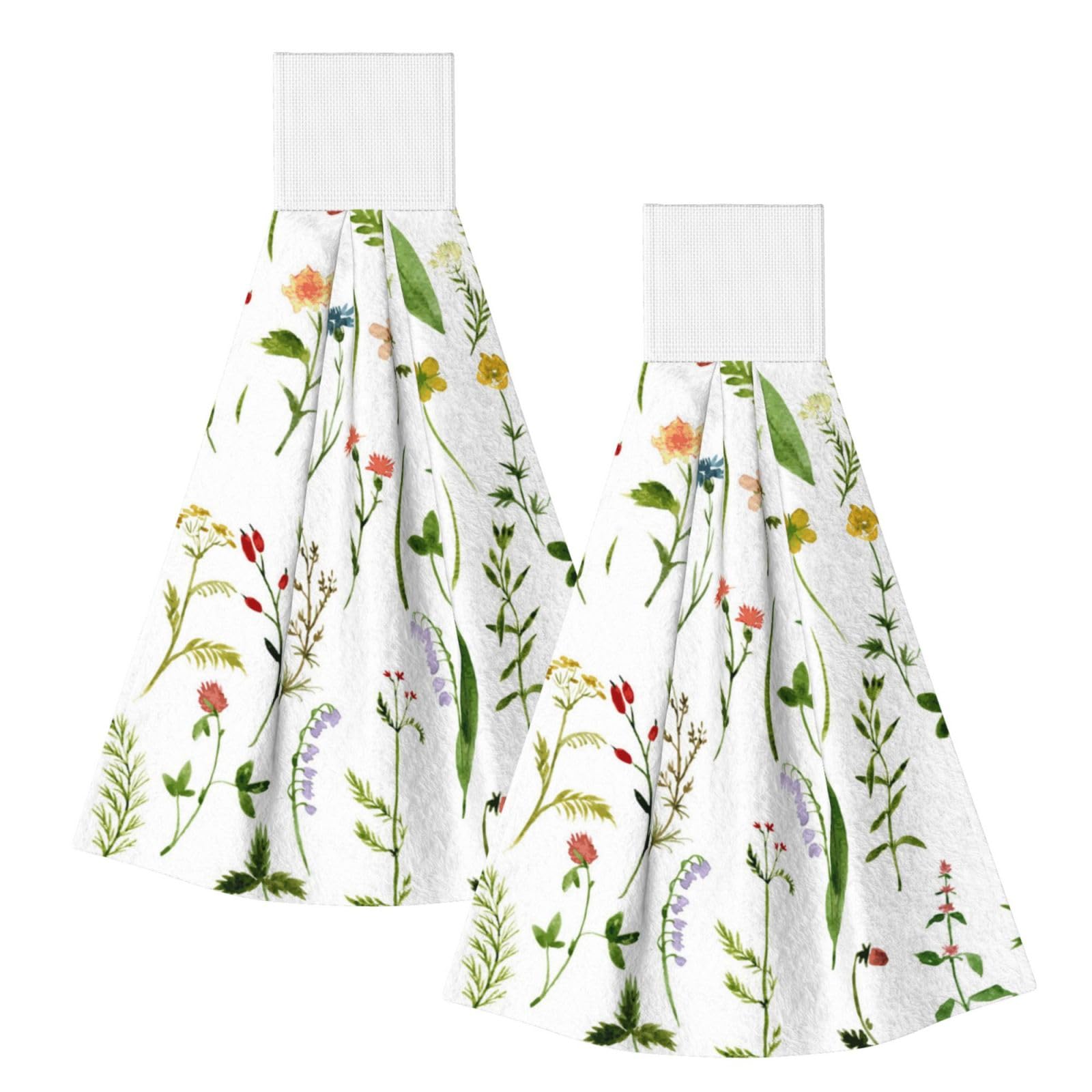 DOPKLNA Different Kinds Of Flowers, 2 Pcs Hanging Coral Fiber Hand Towels for Bathroom, Absorbent Kitchen Towels