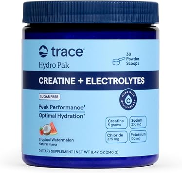 Trace Minerals Creatine + Electrolytes Powder - Creatine and Mineral Hydro Pak Supports Hydration, Brain, Muscles, and Endurance - Vegan - Tropical Watermelon - 30 Servings