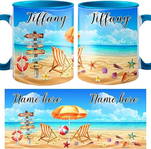 Vista 23 de Taza de café personalizada con nombre y letra inicial, monograma con diseño floral azul del alfabeto, taza de café blanca, regalo para mujeres, Taza