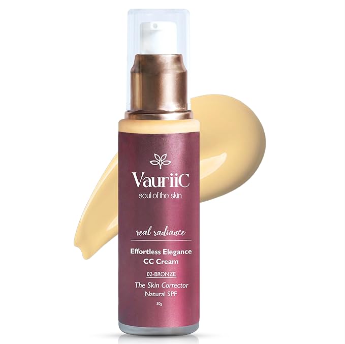 VauriiC Effortless Elegance CC Cream 50gm with Natural SPF, Conceals Dark Spots, Blemishes & Skin Colour Corrector for Daily Use, All Skin Type, Natural Coverage, 100% Vegan | 02-BRONZE - Expert Choice Deal with 89% Discount on Amazon | Valzo