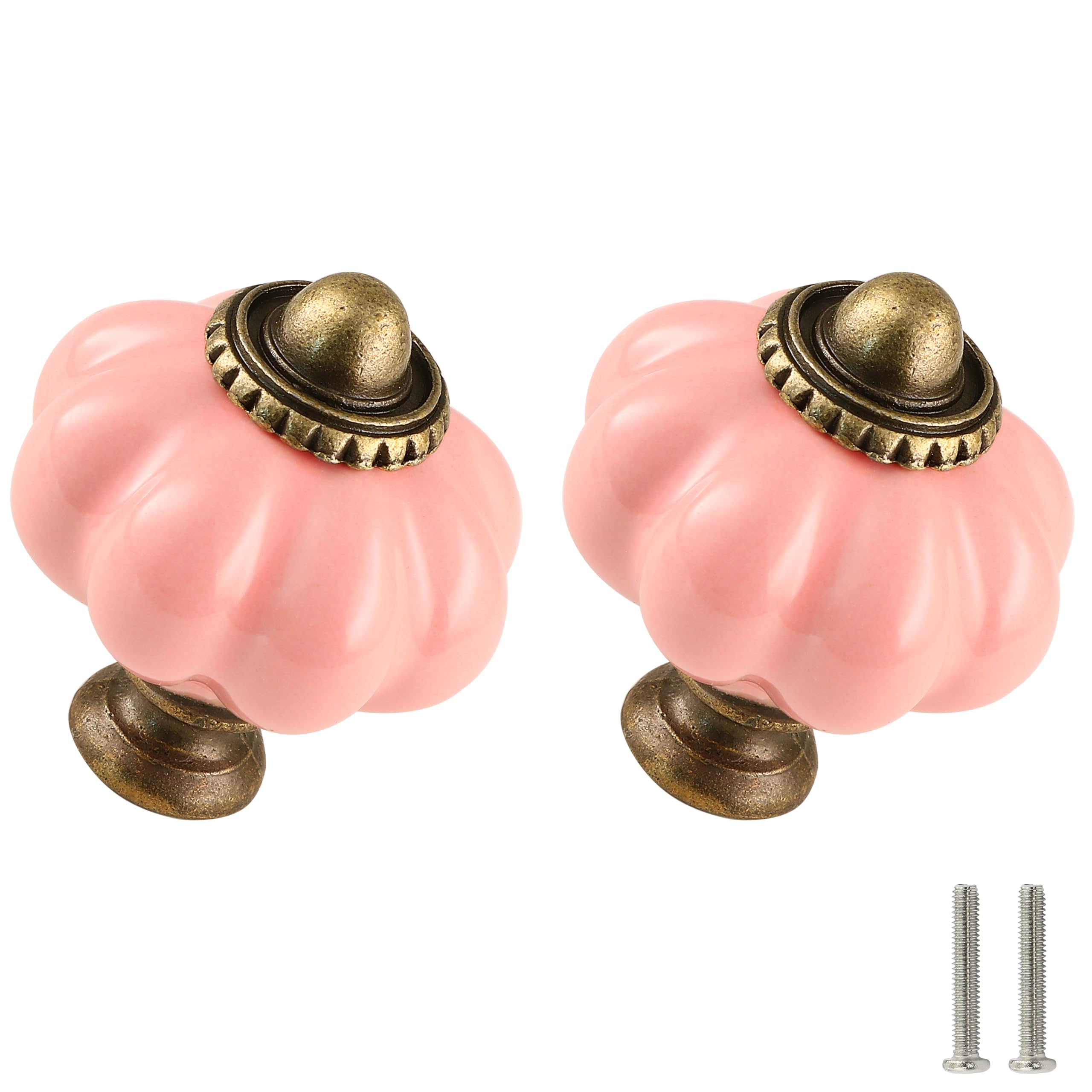 Zernmiarder 6 Pack Vintage Pumpkin Ceramic Knobs with Screws for Cupboard, Knobs for Drawer, Cabinet and Home DIY Project, Pink