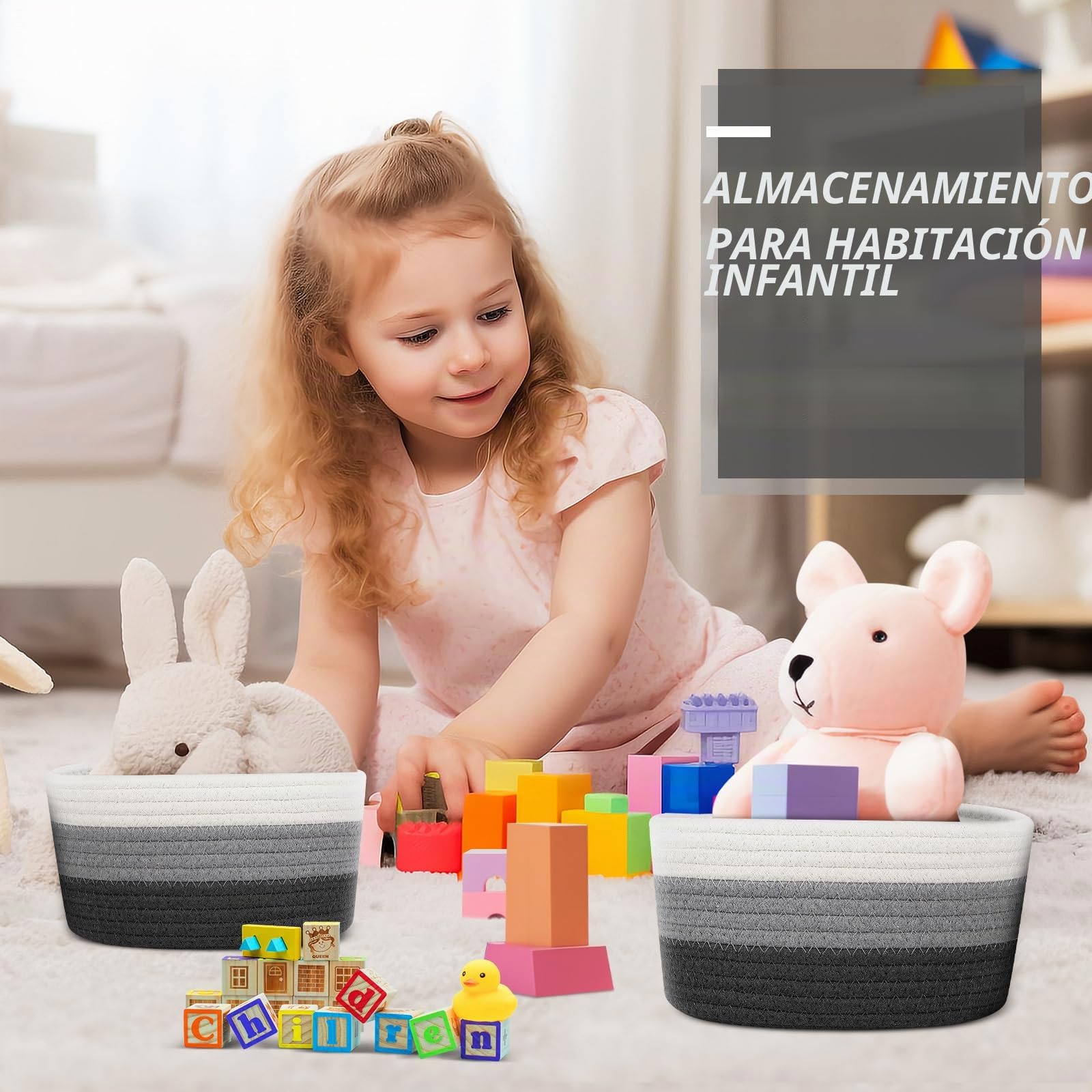 Verdenu Cestas Almacenaje Tejidas con Cuerda de Algodón Juego de 5, Cestas Organizadoras con Mango, Cestas organizadores para baño para baño infantil, dormitorio, vestuario (Gradiente Gris)