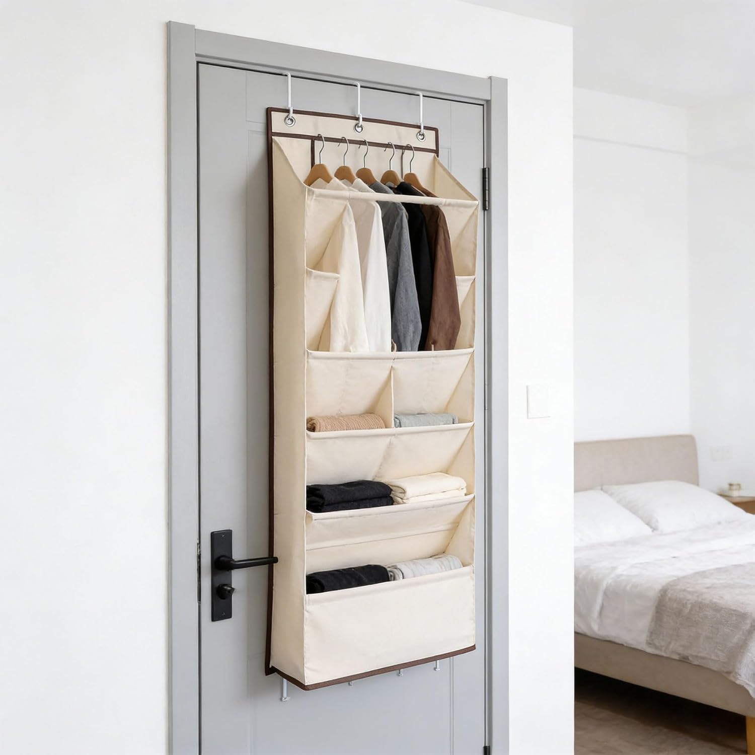 16 Pocket Over The Door Hanging Bag Made from Sturdy 600D Oxford Fabric for Shoes Clothes and Accessories