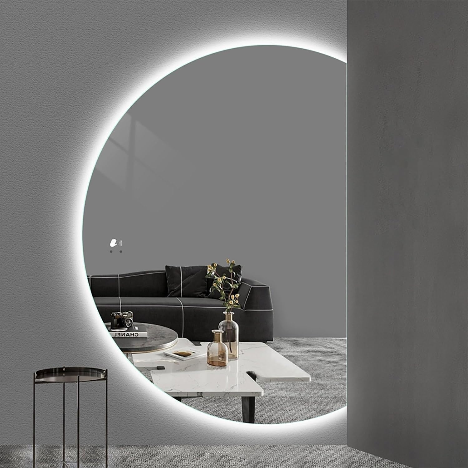 Miroir décoratif mural LED demi-cercle 47" pour sublimer l'ambiance de votre entrée