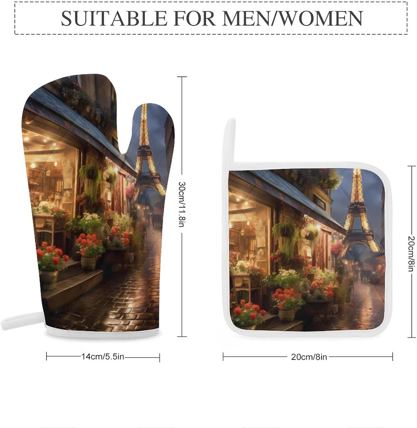 Flower Shop De Paris 4 Pcs Oven Mitts and Pot Holders Set High Heat Resistant Long Kitchen Oven Glove Potholders