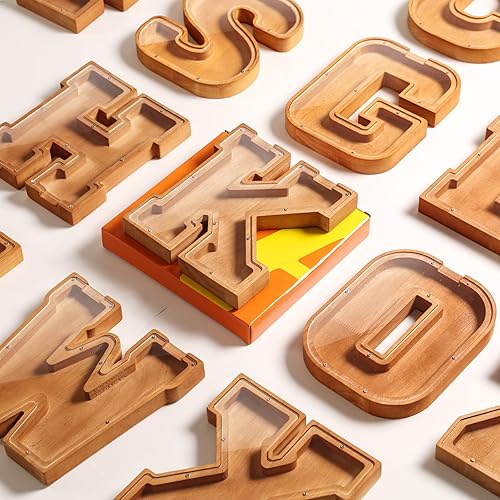 Miniatura 7 de Alcancía de madera con letras de madera para niños y niñas, banco de dinero grande de 26 alfabetos, con nombre personalizado y transparente, ahorro