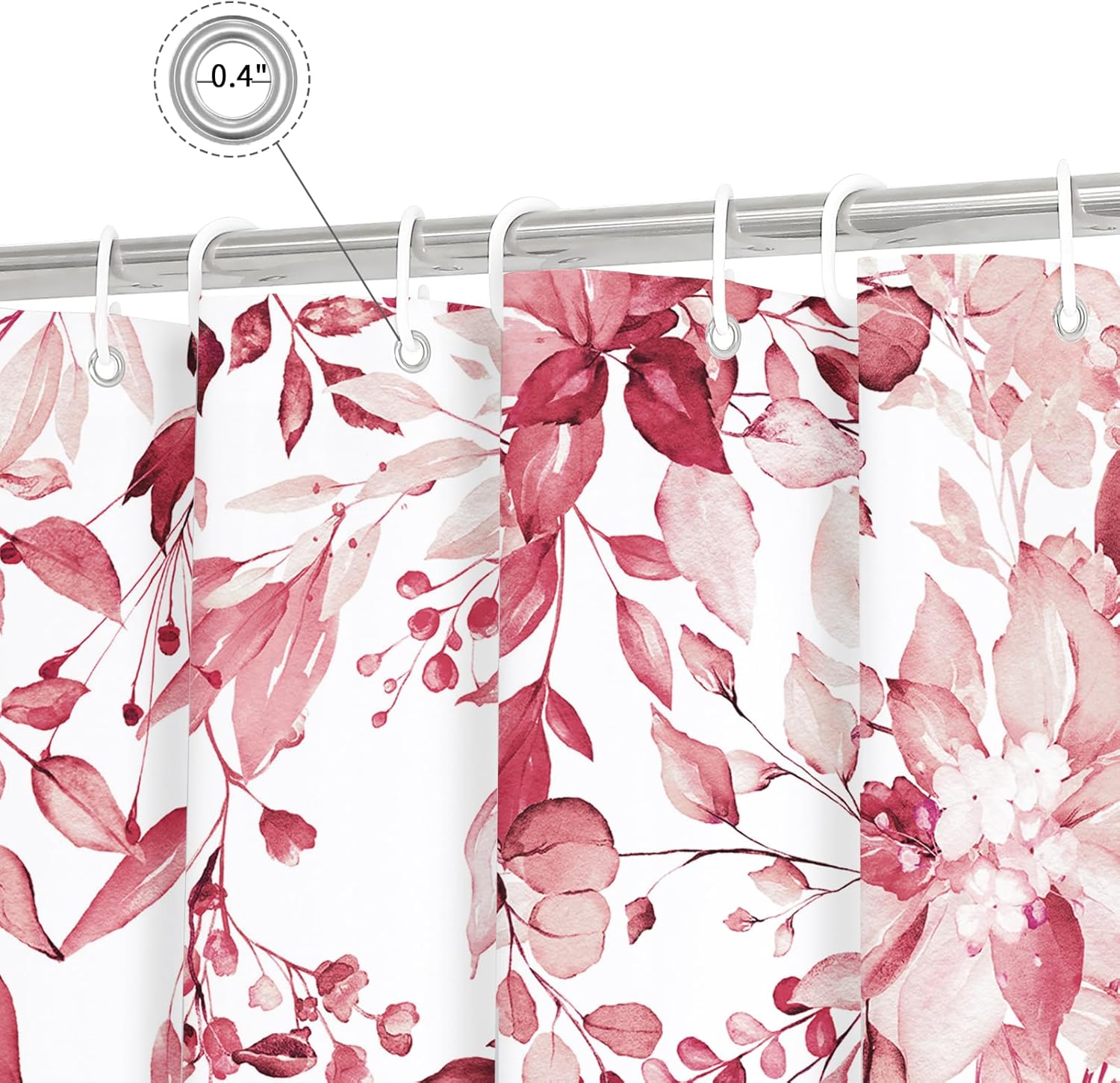 Gibelle Pink Eucalyptus Shower Curtain, Watercolor Plant Leaves with Floral Bathroom Shower Curtain Set, 72x72
