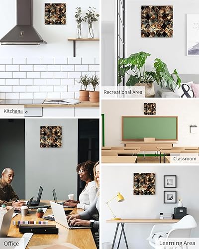 Miniatura 5 de Brown Geometric Wooden Wall Clock Silent Non Ticking, Diamond Plaid Modern Abstract Art Square Wall Clock Battery Operated, Decor Clock for Home