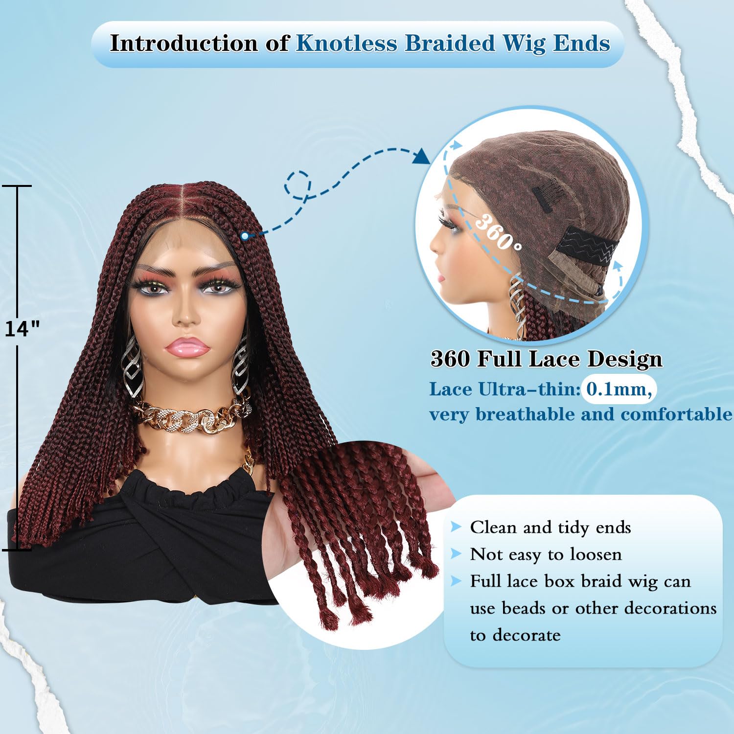 Full Lace Knotless Braided Wigs for Black Women Short Wine Red Braided Wigs Box Braid Wig with Baby Hair Burgundy Red Braided Wig,12 inches 360 hd Full Lace