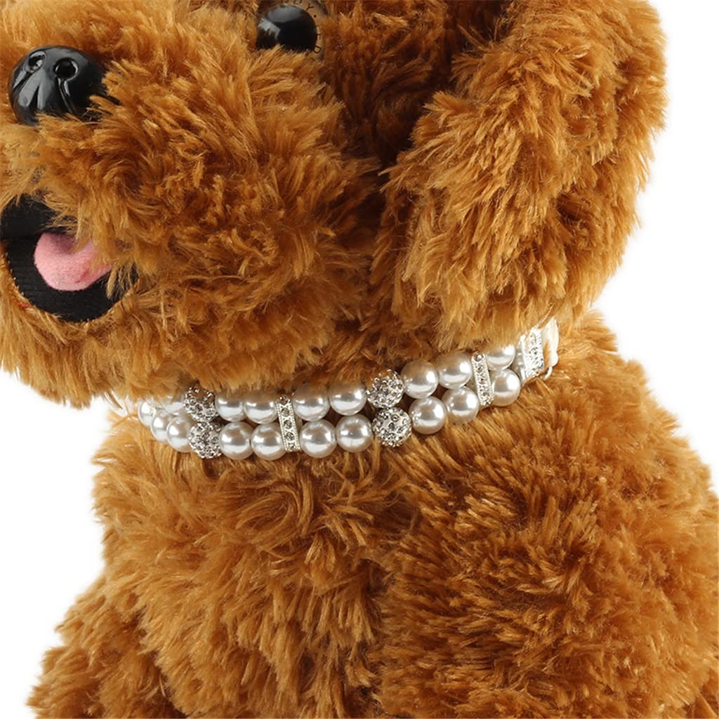 Collar de perlas para perros cuero PU perro Perlas artificiales Collares para mascotas diamantes imitación para pequeños