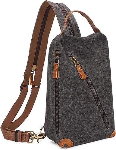 KL928 Bolso bandolera pequeño Mochila cruzada de lona para el hombro, mochila casual para hombres y mujeres, negro (6887-canvas-black), Mochilas