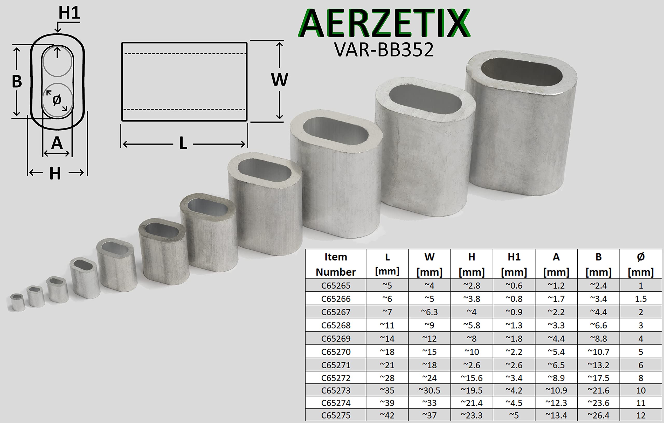 Set 10 Manicotti Di Serraggio In Alluminio Per Cavo Acciaio 3mm DIN 3093 - Fermacavi Per Vele, Ombreggianti, Cordame - Foto 2