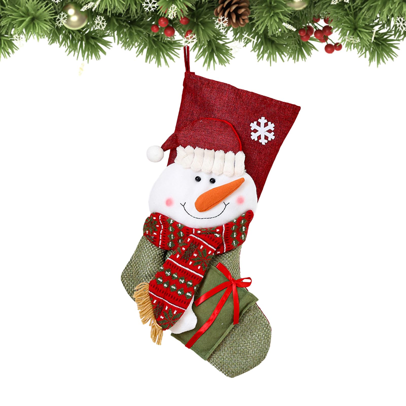Lot De 4 Chaussettes De Noël à Suspendre - Bas Cheminée Personnalisés Avec Père Noël, Bonhomme De Neige, Élan Et Ours