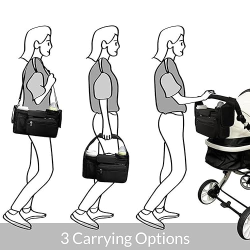 Miniatura 3 de Stroller Caddy with Insulated Cup Holders 13x4x6 in Stroller Organizer Oxford Cloth with Removable Shoulder Strap & Handle Zipper All-Purpose Diaper