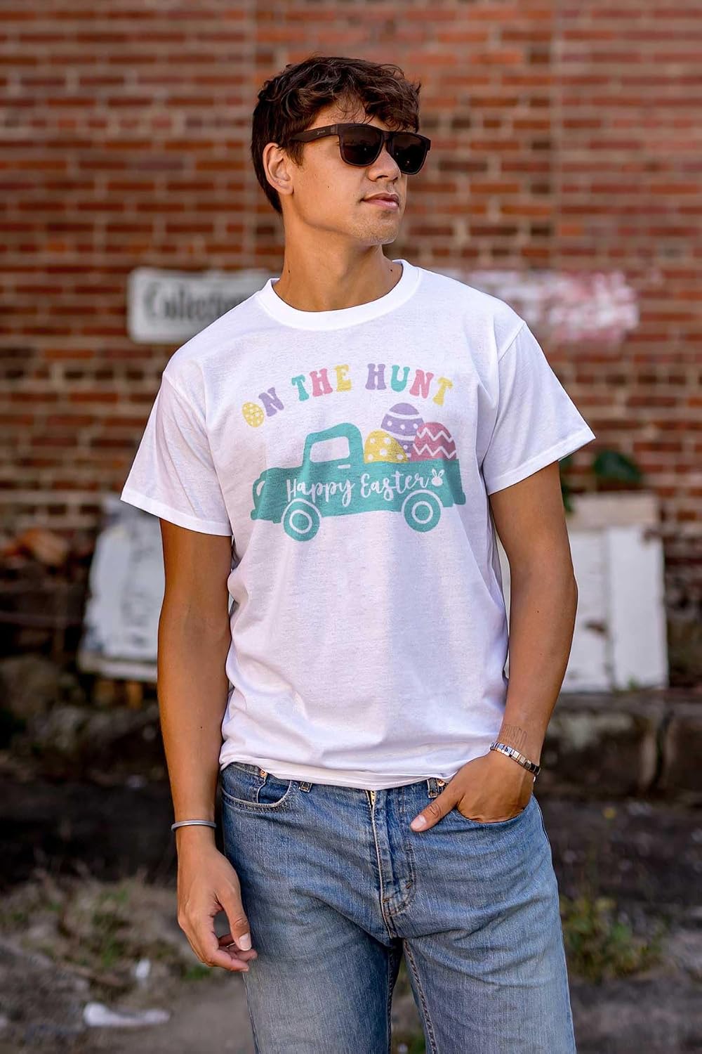 Happy Easter Truck On The Egg Hunt Womens Graphic T Shirt Tees