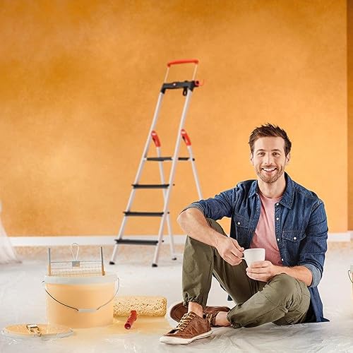 Miniatura 9 de Hailo L100 TopLine  Escalera plegable de aluminio  Cuatro pasos  Riel de seguridad extensible  Bandeja de almacenamiento multifuncional integrada