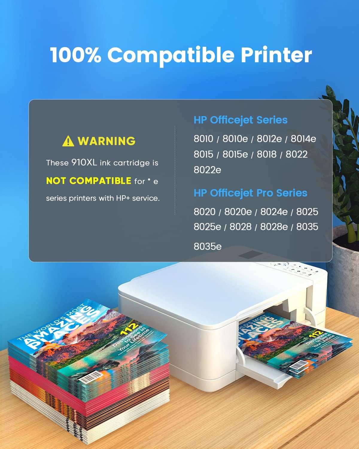 PACITEK 910XL Ink Cartridge Compatible for HP 910 Work with OfficeJet Pro 8025e 8035e 8025 8035 8028 8022 8020 8015 8018 Printer