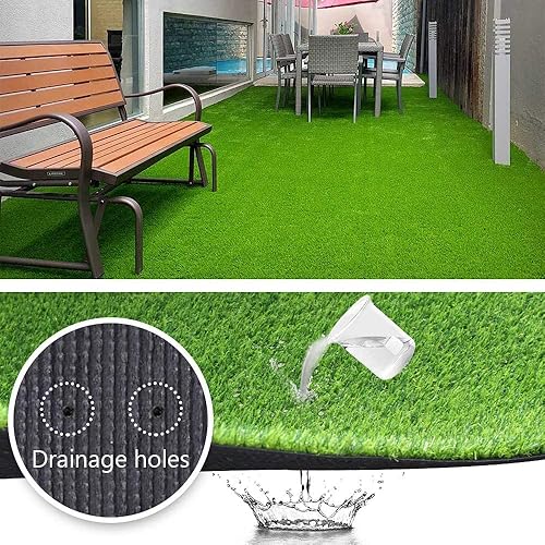 Miniatura 3 de Alfombra de césped artificial realista de 0.7 pulgadas de altura, césped sintético realista de 0.7 pulgadas, agujeros de drenaje, para interiores y
