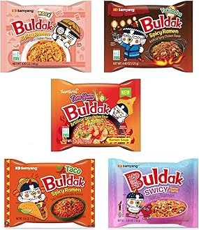 Samyang Buldak Chicken Stir Fried Ramen Korean Ramen (5 Flavor Combo, 5 Pack)