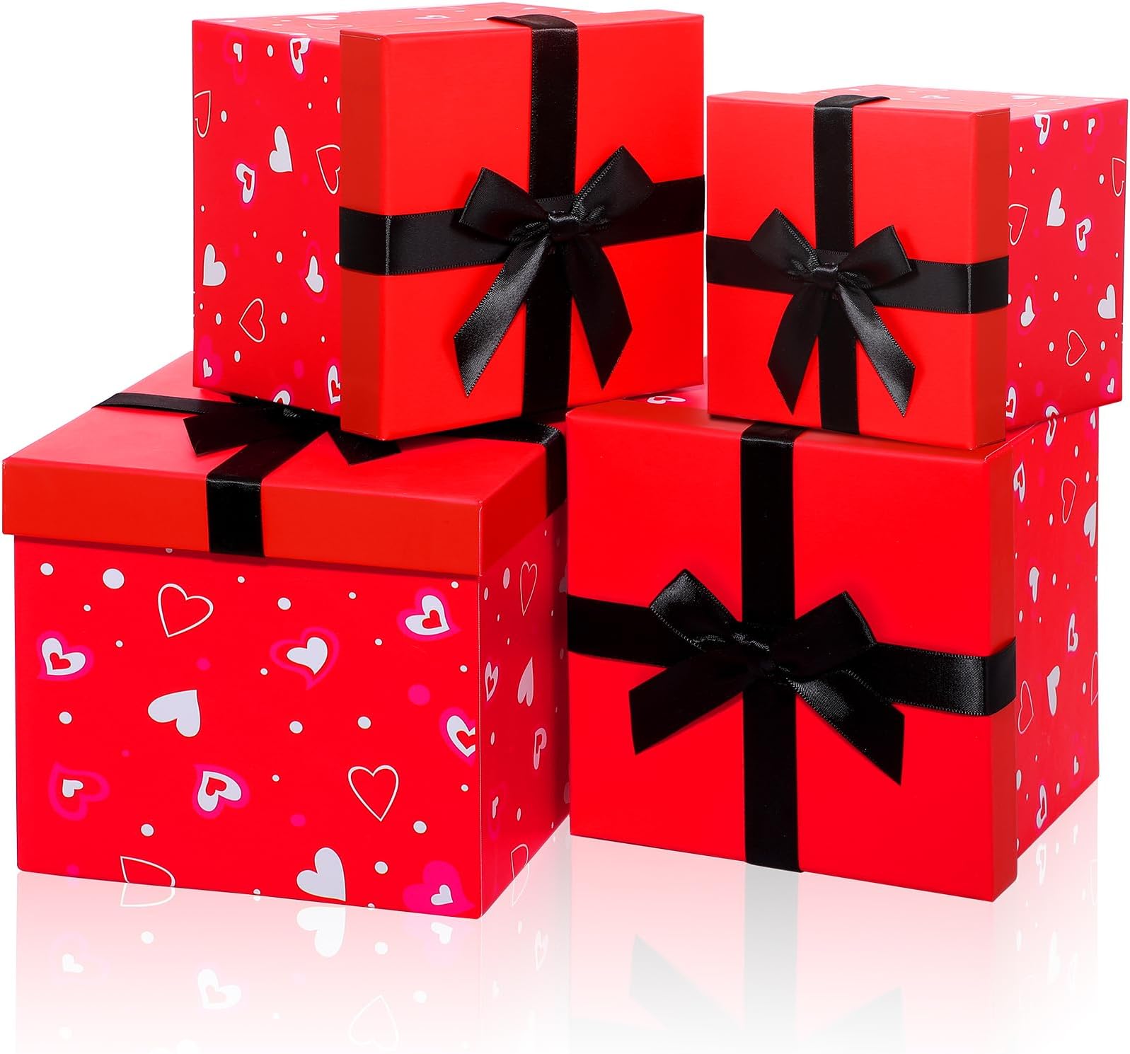 Epakh 4 Pcs Valentines Nesting Gift Boxes with Lids Holiday Gift Boxes Assorted Sizes for Valentine's Presents Flower Birthday Bridesmaid Wedding Christmas Party Favor(Classic)