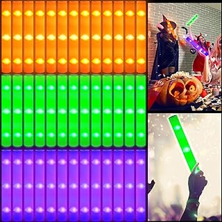 48 Pcs Glow LED Cheer Foam Sticks Light up Glow Sticks Wedding Wand for Birthday Wedding Bridal Shower Raves Carnival Concert Glow in the Dark Party Favors Supplies (Orange,Purple,Green)