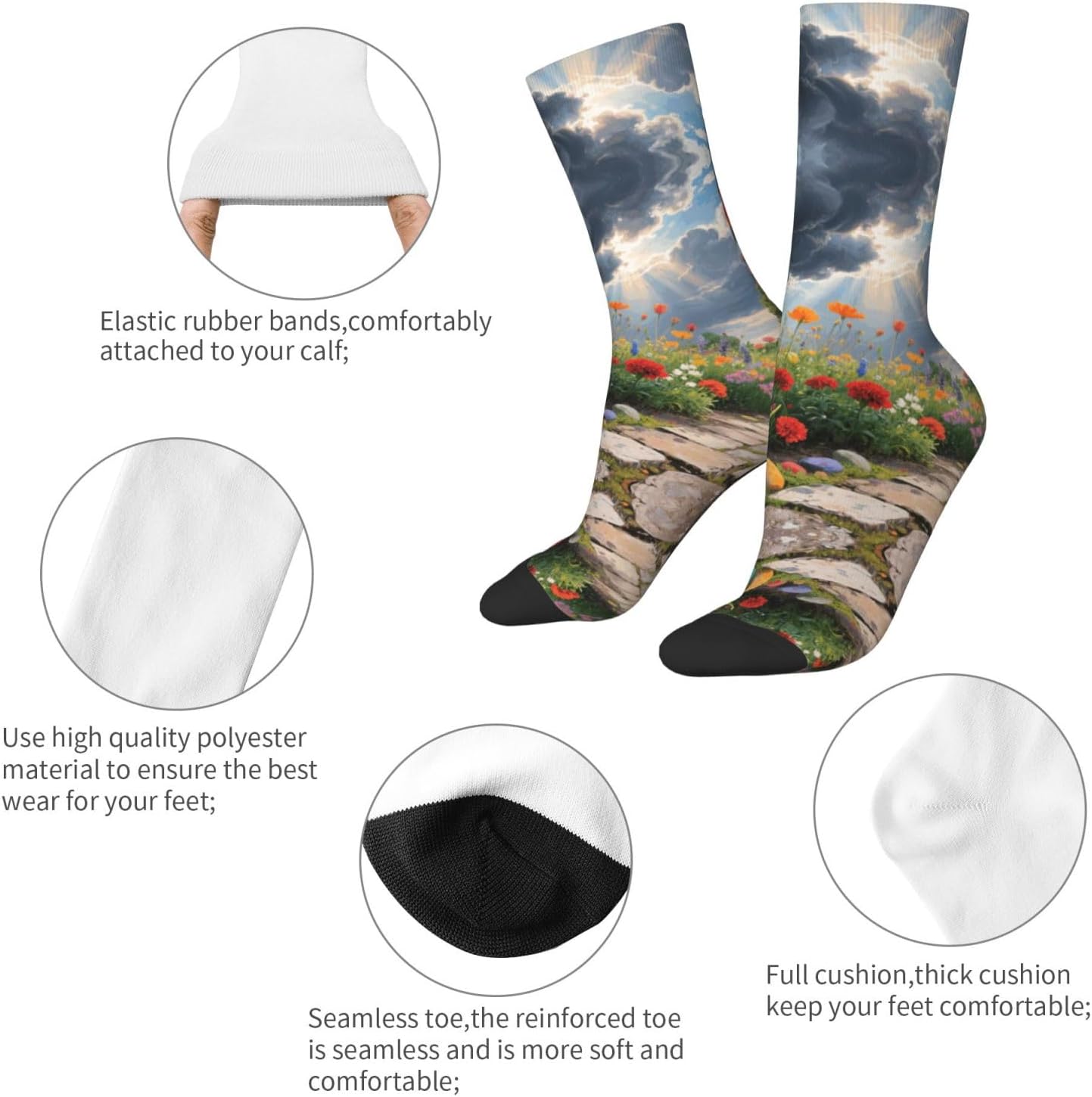 Calf Socks Casual Above Ankle Sock Modern Vintage FloralCrew Socks for Men Women Moisture Wicking Cushion Sports