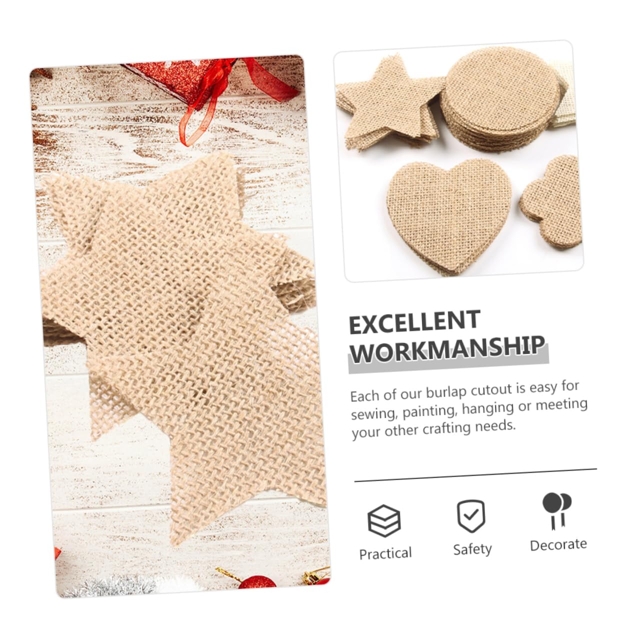 EXCEART 80piezas Decoraciones Navideñas De Lienzo De Yute Cortes De Estrellas Para Manualidades Colgantes Para Árbol Puerta y Ventana