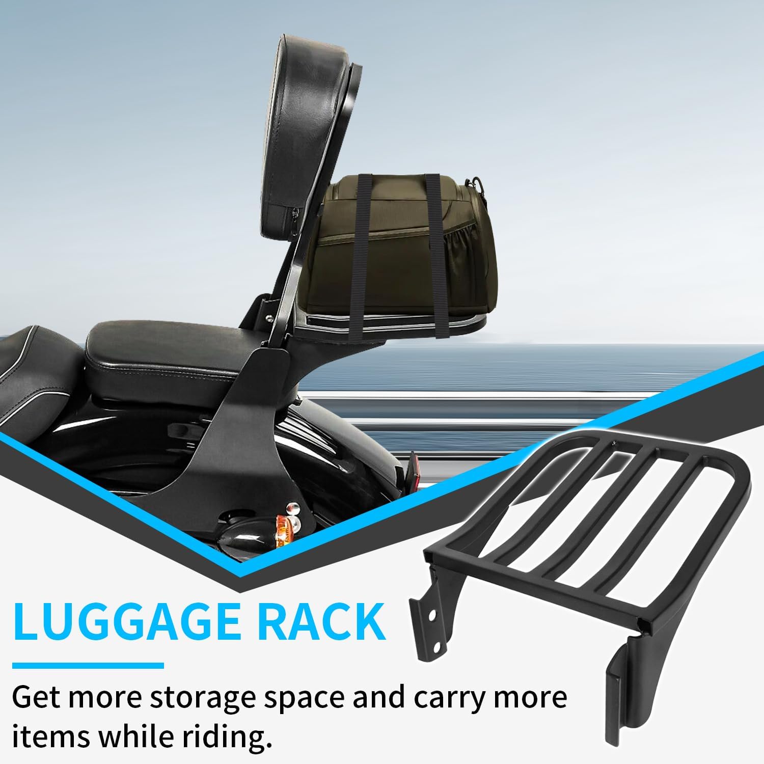 Black Detachable Passenger Backrest Sissy Bar with Luggage Rack Docking Latches Hardware Kit Compatible with for Harley Sportster XL 883 1200 2004-2024 Back Rest Sissy Bar