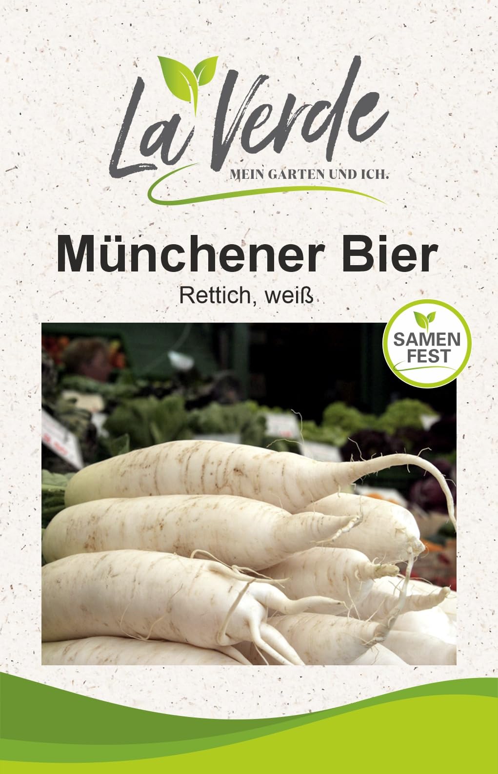 La Verde MEIN GARTEN UND ICH. Münchener Bier Rettich Samen für ca. 250 Pflanzen, klassischer weißer Bierrettich, Raphanus sativus, Saatgut ohne Gentechnik