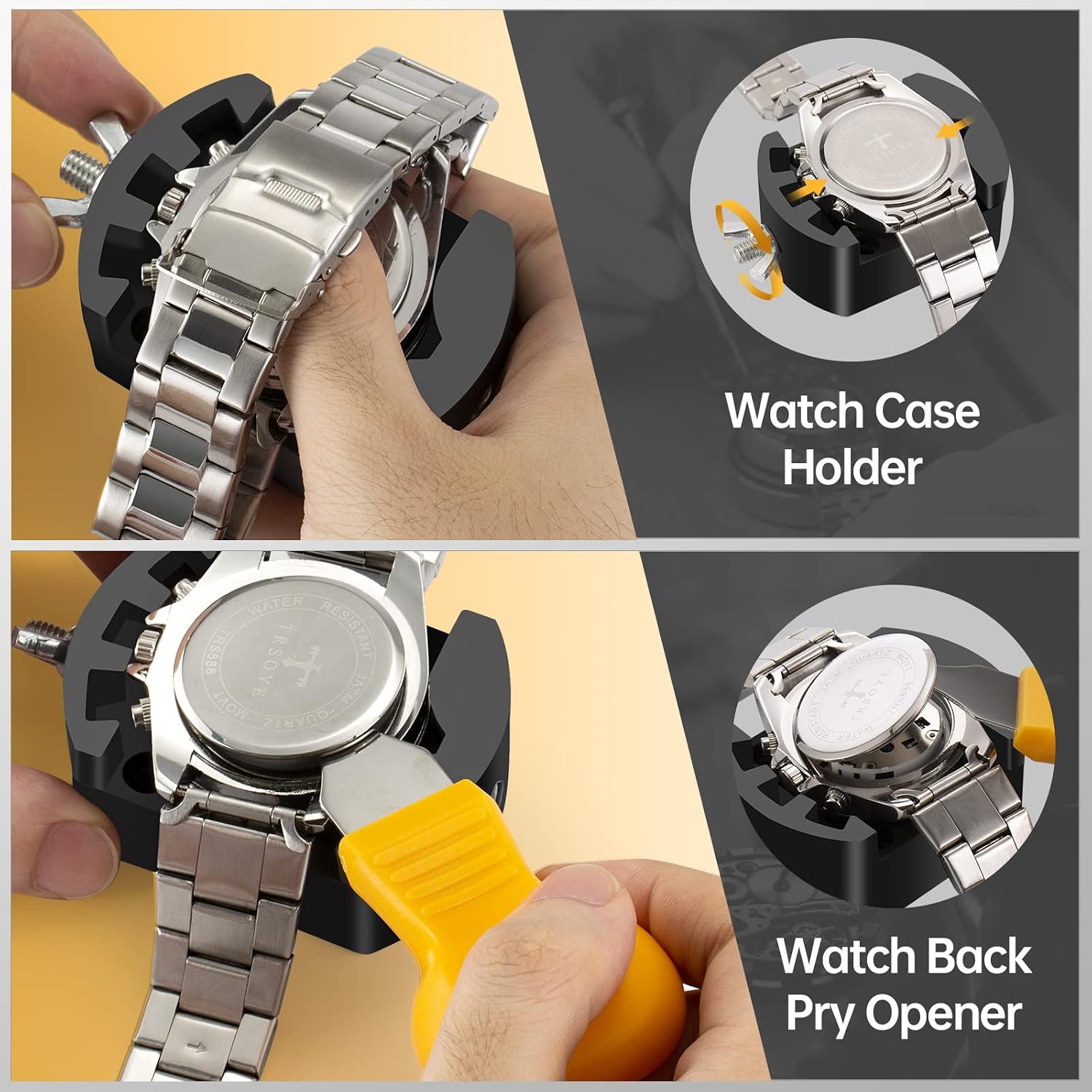 Eventronic Watch Press Tool,19 Piece Watch Press Set Back Case Closer with 12 Dies(18-50mm),Watch Repair Kit for Snap Off/On Watch Back Cover and Battery Replacement