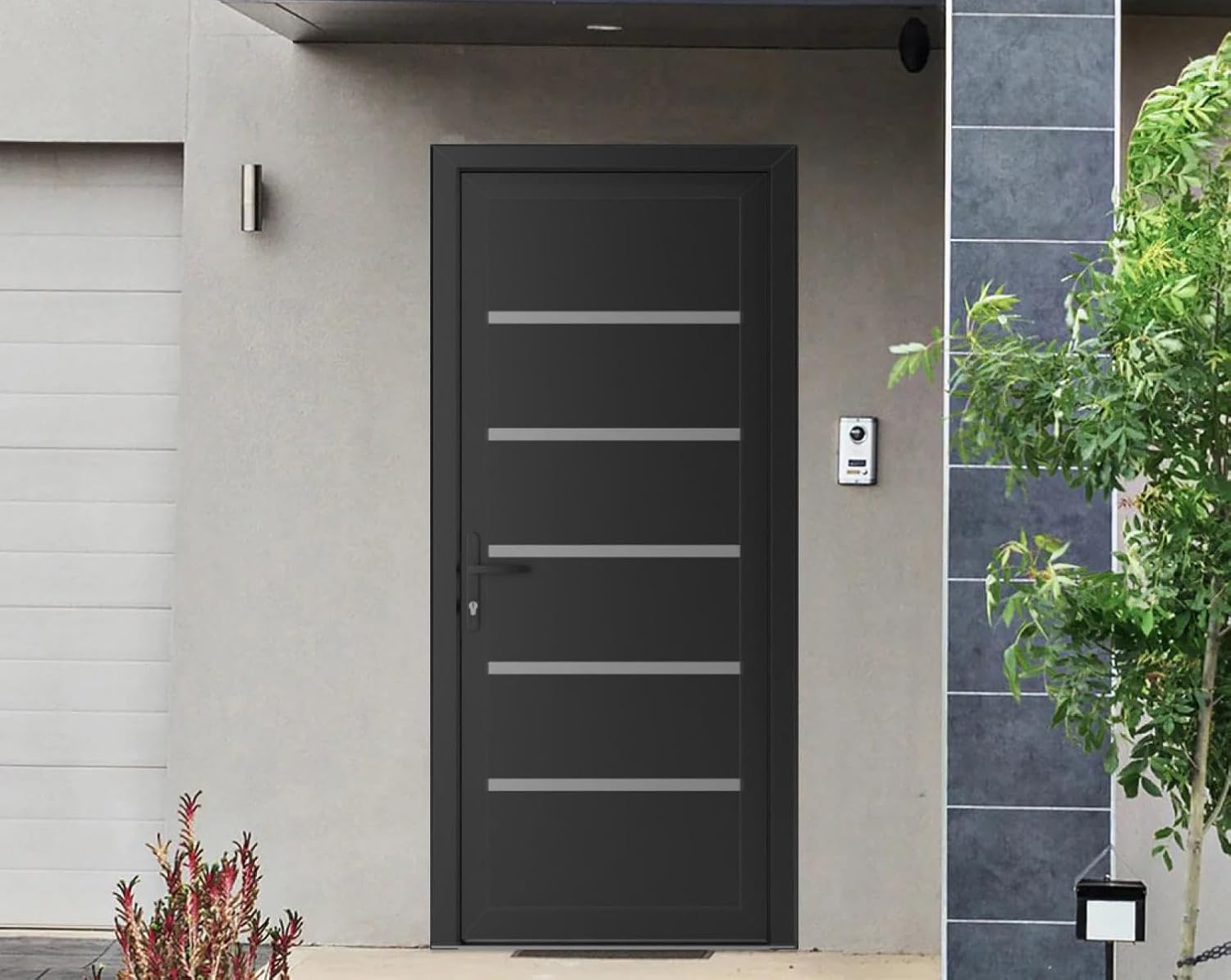 VDOMDOORS Front Exterior Prehung Metal-Plastic Door | Manux 8415 Matte Black | Residential Doors Entrance Patio Garage W32 x H80 Right-Inswing